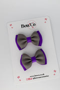 School Bows Purple and Metal Grey - Double Bow Set - Clip
