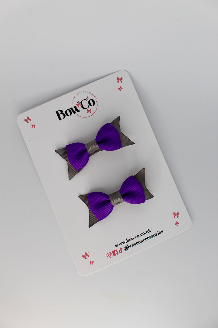 School Bows Purple and Metal Grey - Layer Tail Bow - Clip