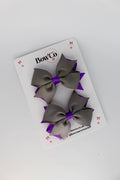 School Bows Purple and Metal Grey - Layer Tail Bow Set - Clip