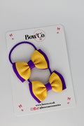 School Bows Purple and Yellow Gold - Double Ribbon Bow Set - Elastic