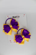 School Bows Purple and Yellow Gold - Double Tail Bow Set - Elastic
