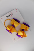 School Bows Purple and Yellow Gold - Pleated Bow Set - Elastic