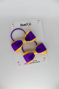 School Bows Purple and Yellow Gold - Tuxedo Bow Set - Elastic