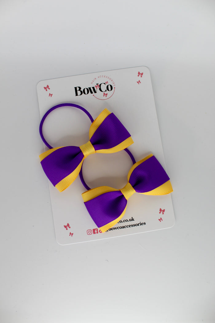 School Bows Purple and Yellow Gold - Tuxedo Bow Set - Elastic
