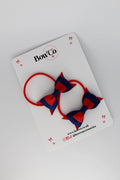 School Bows Red and Navy - Butterfly Bow Set - Elastic