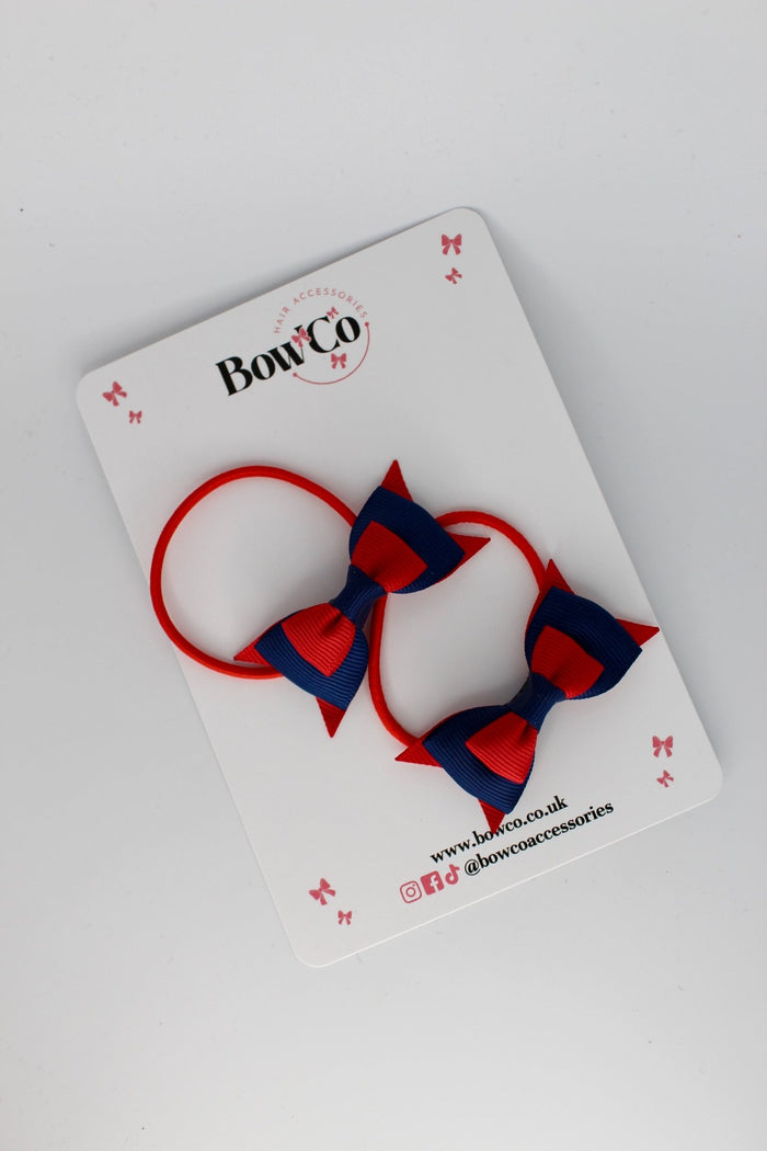 School Bows Red and Navy - Butterfly Bow Set - Elastic