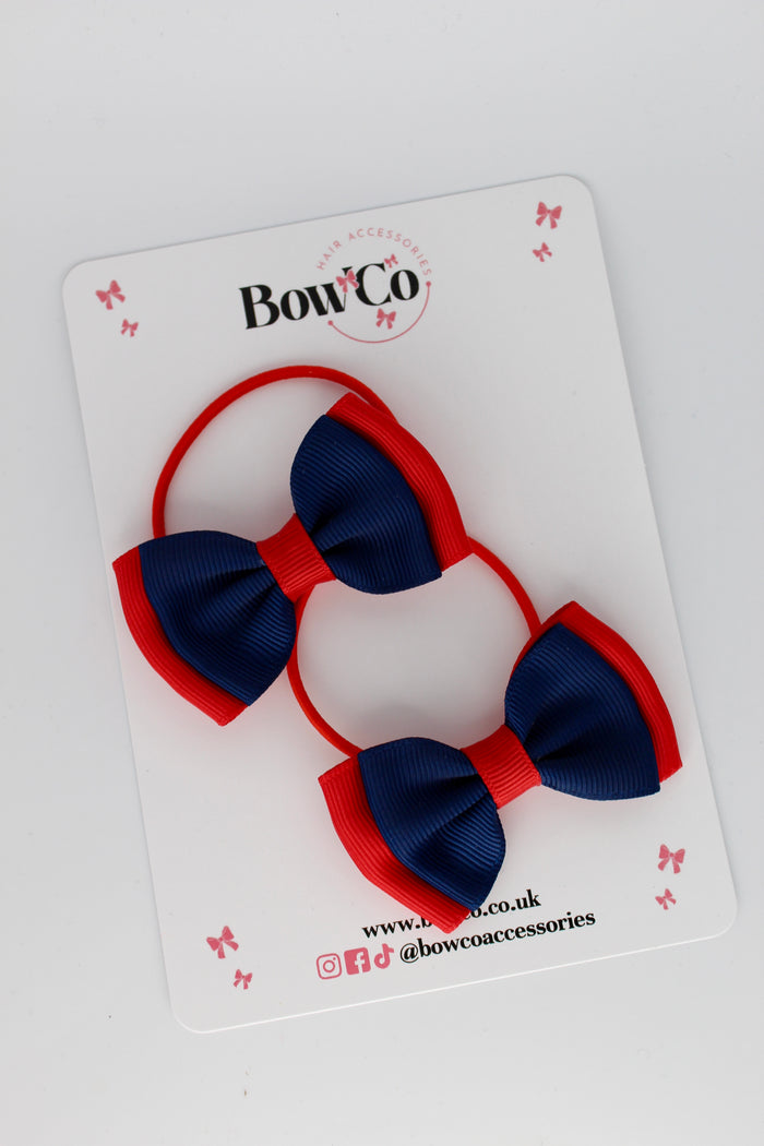 School Bows Red and Navy - Double Ribbon Bow Set - Elastic