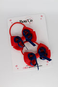School Bows Red and Navy Blue - Double Bow Set - Elastic