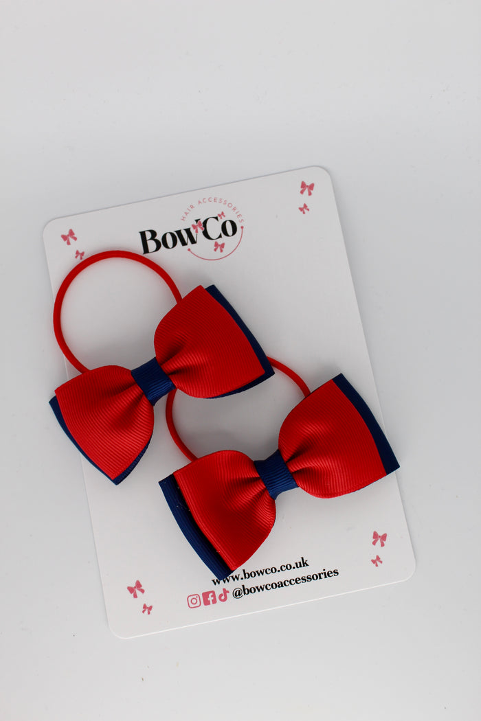 School Bows Red and Navy Blue - Double Lapel Set - Elastic
