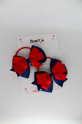School Bows Red and Navy Blue - Double Tail Bow Set - Elastic