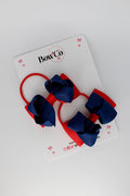 School Bows Red and Navy Blue - Pleated Bow Set - Elastic