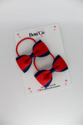 School Bows Red and Navy Blue - Tuxedo Bow Set - Elastic