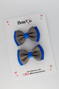 School Bows Royal Blue and Metal Grey - Double Bow Set - Clip