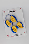 School Bows Royal Blue and Yellow Gold - Double Ribbon Bow Set - Elastic