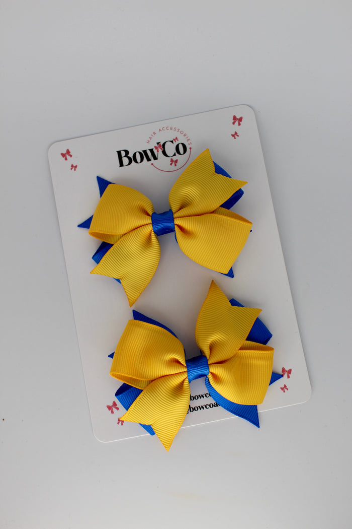 School Bows Royal Blue and Yellow Gold - Layer Tail Bow Set - Clip