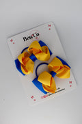 School Bows Royal Blue and Yellow Gold - Pleated Bow Set - Elastic