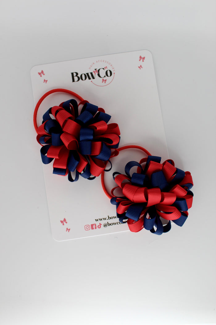 Schools Bows Red and Navy - Pom Pom Bow Set