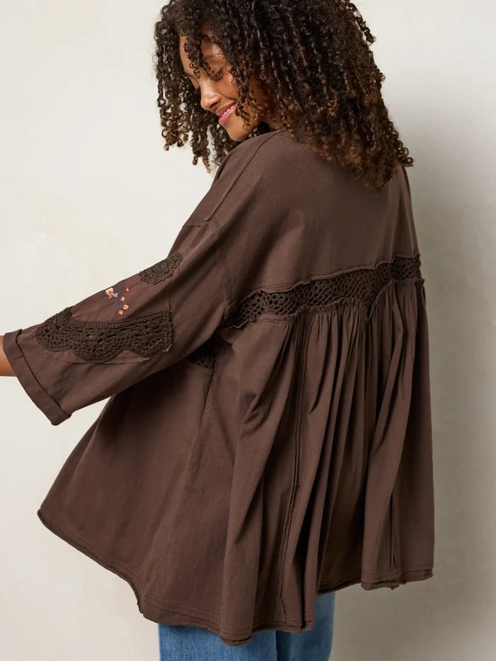 Secret Garden Embroidered Cotton Tunic - Brown-view 4