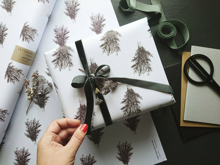 Set Of 3 Pieces Spruce Branches White Wrapping Paper - Magnolia Lane co. Home + Garden + Gift