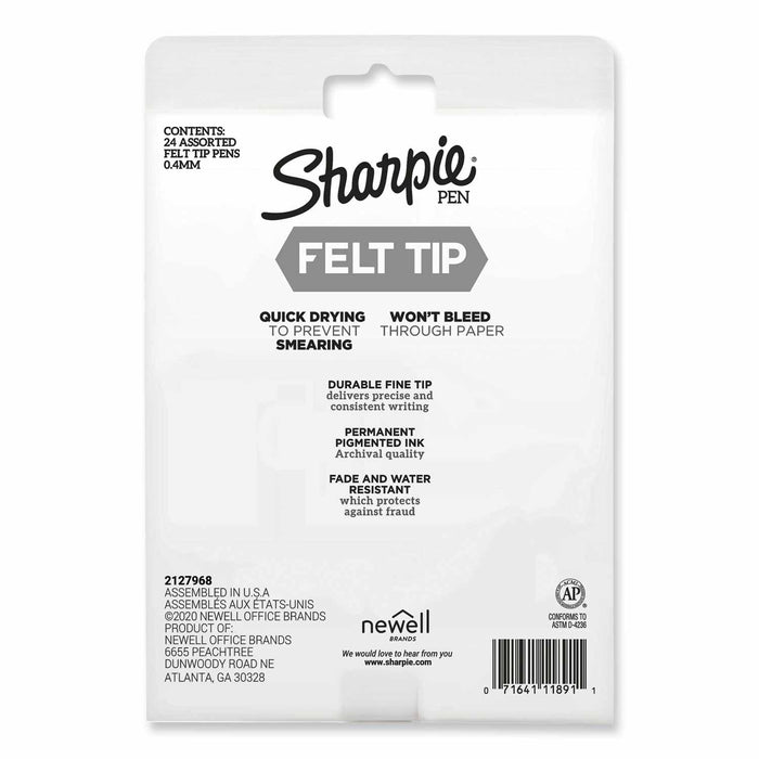Sharpie Art Pen Porous Point Pen Fine 0.4 mm, Assorted Ink Colors, Black Barrel, 24 Pack