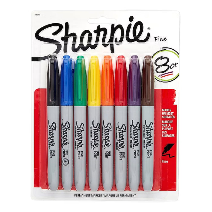 Sharpie Permanent Markers, Fine Point, Assorted Colors - 8 Ct - 12 Pack