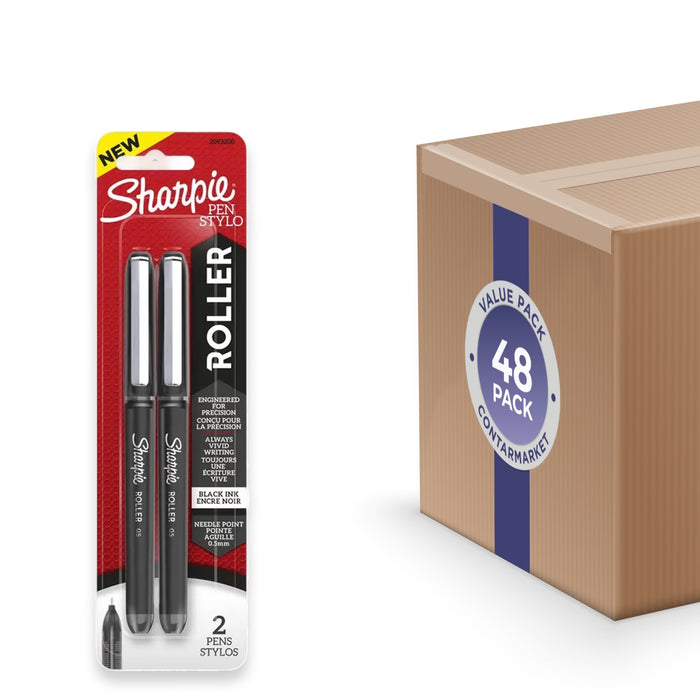 Sharpie Roller Retractable Rollerball Pens, Black - 2 Ct - 48 Pack