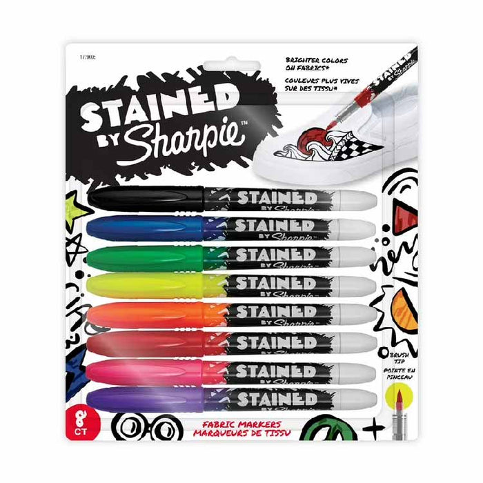 Sharpie Stained Fabric Markers, Medium Brush Tip, Assorted Colors, 8 Pack