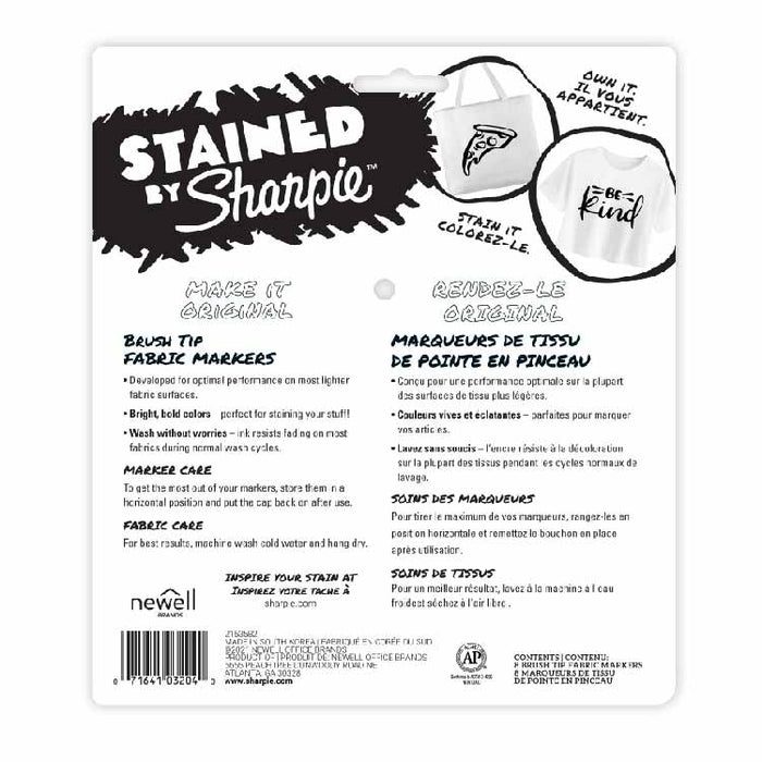 Sharpie Stained Fabric Markers, Medium Brush Tip, Assorted Colors, 8 Pack