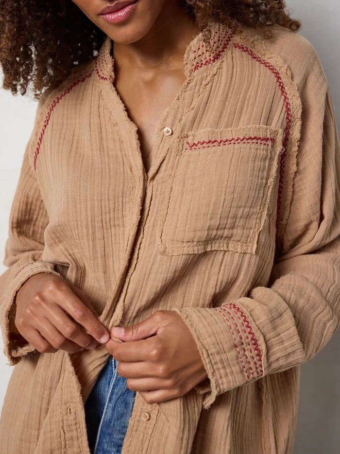 Sienna Cotton Button Down - Caramel-view 1