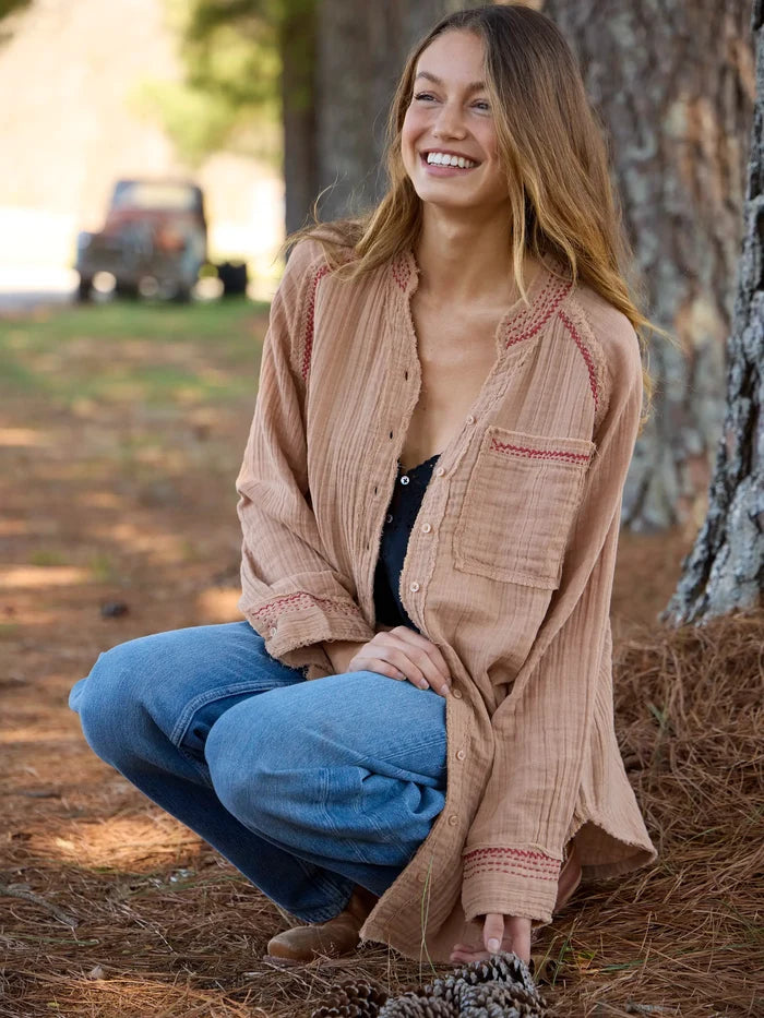 Sienna Cotton Button Down - Caramel-view 2