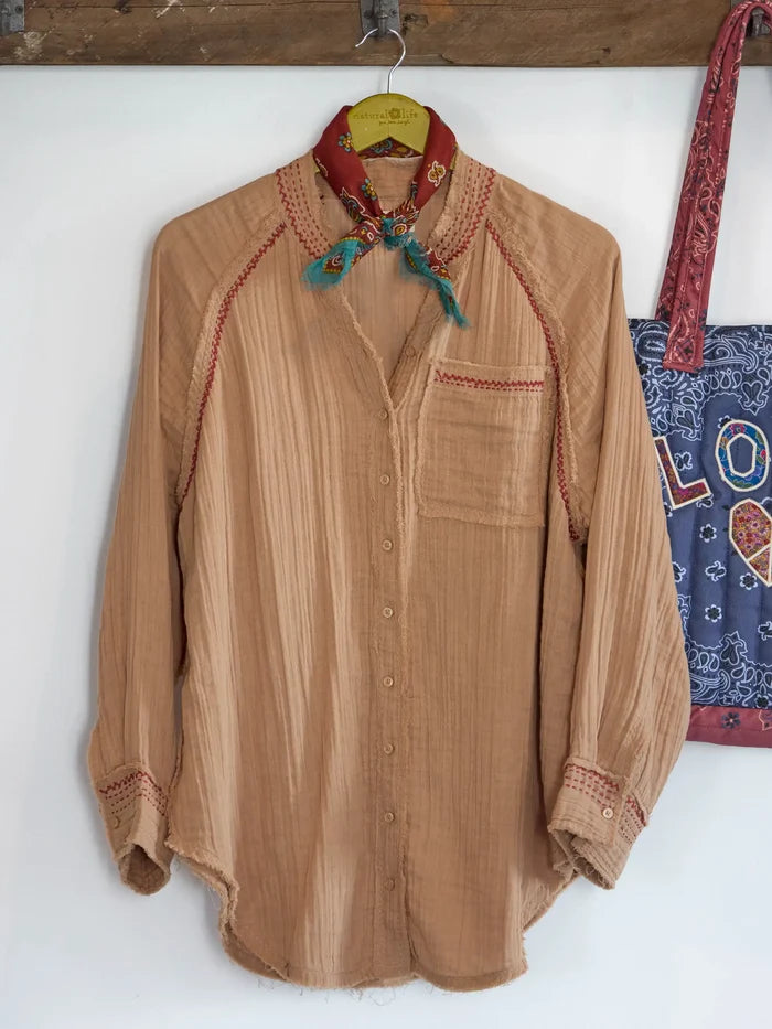 Sienna Cotton Button Down - Caramel-view 3