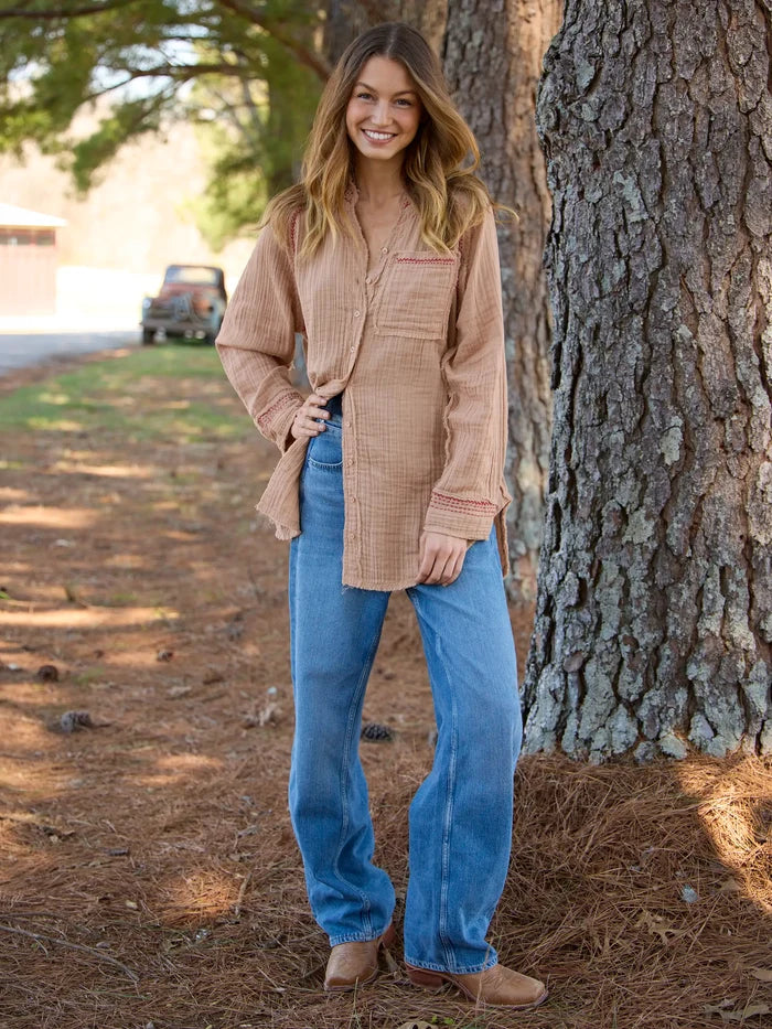 Sienna Cotton Button Down - Caramel-view 5