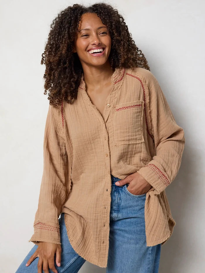 Sienna Cotton Button Down - Caramel-view 6