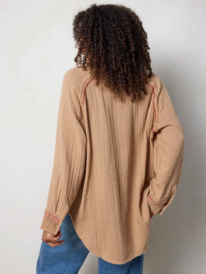 Sienna Cotton Button Down - Caramel-view 7