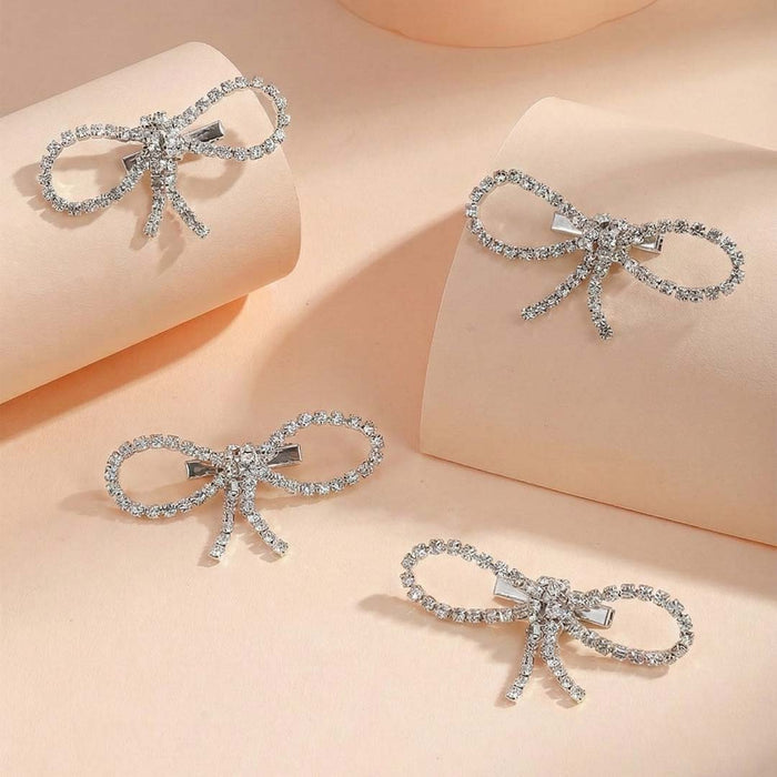 Silver Crystal Hair Bows Alligator Clip - Set of 4
