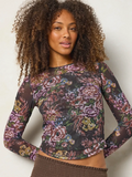 Sloane Mesh Long Sleeve Top - Brooklyn Bouquets Charcoal-view 1