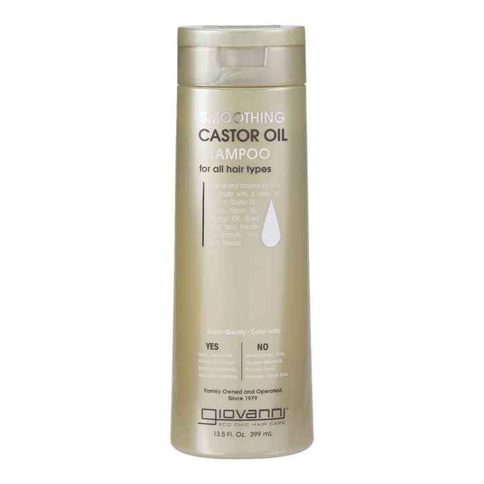 Front of bottle of castor oil shampoo for all hair types.