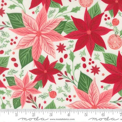 Snow- Floral Poinsettia- Merrily on High- Fat Quarter