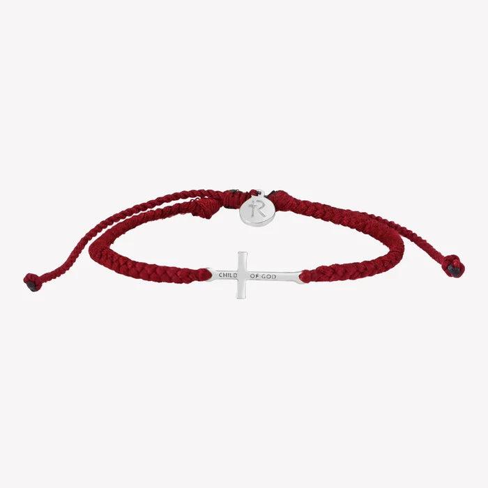 Stay Salty Cross Garnet Braided Cord Bracelet- Silver