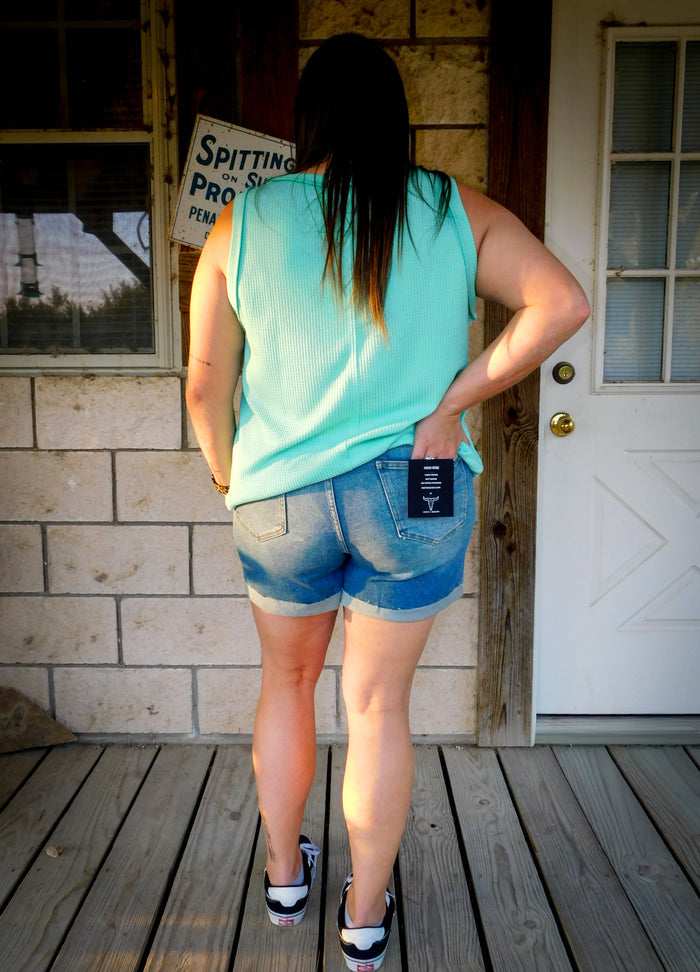 Stone Washed Cuffed Boyfriend Shorts