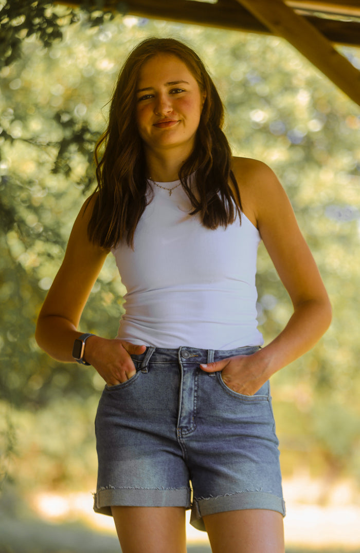 Stone Washed Cuffed Boyfriend Shorts