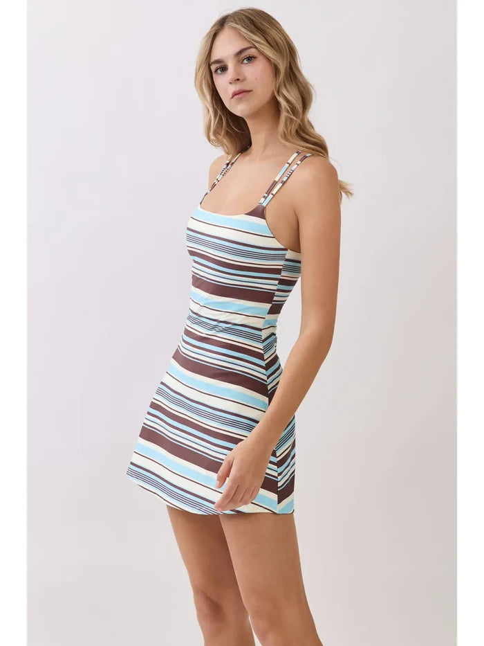 Stripe Print Athleisure Dress with Built-in Shorts