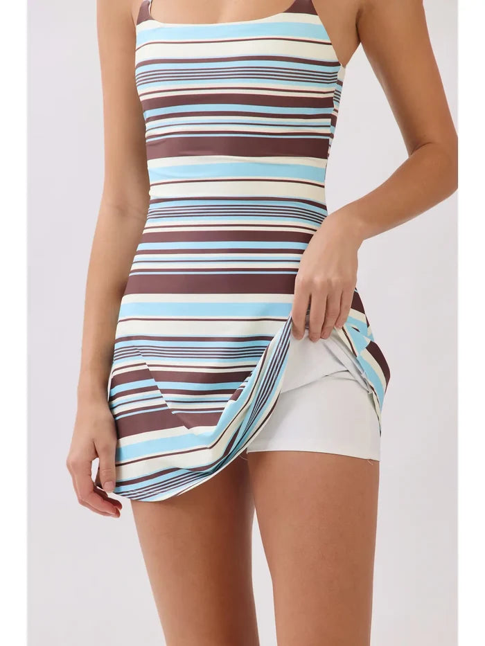 Stripe Print Athleisure Dress with Built-in Shorts