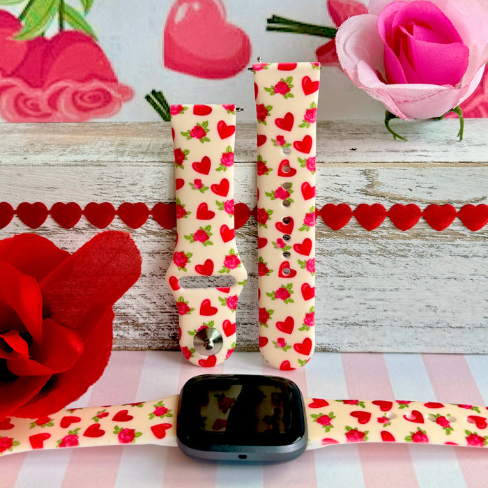 Sweetheart Blooms Print Silicone Band For Fitbit Versa 1/2