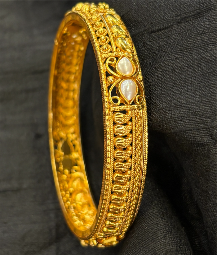 The Aaradhya Silver Pearl Filigree Bangle-Single (Size 2.2/2.4/2.6/2.8)