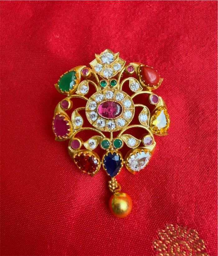 The Akshaya Silver Navratna Pendant Set