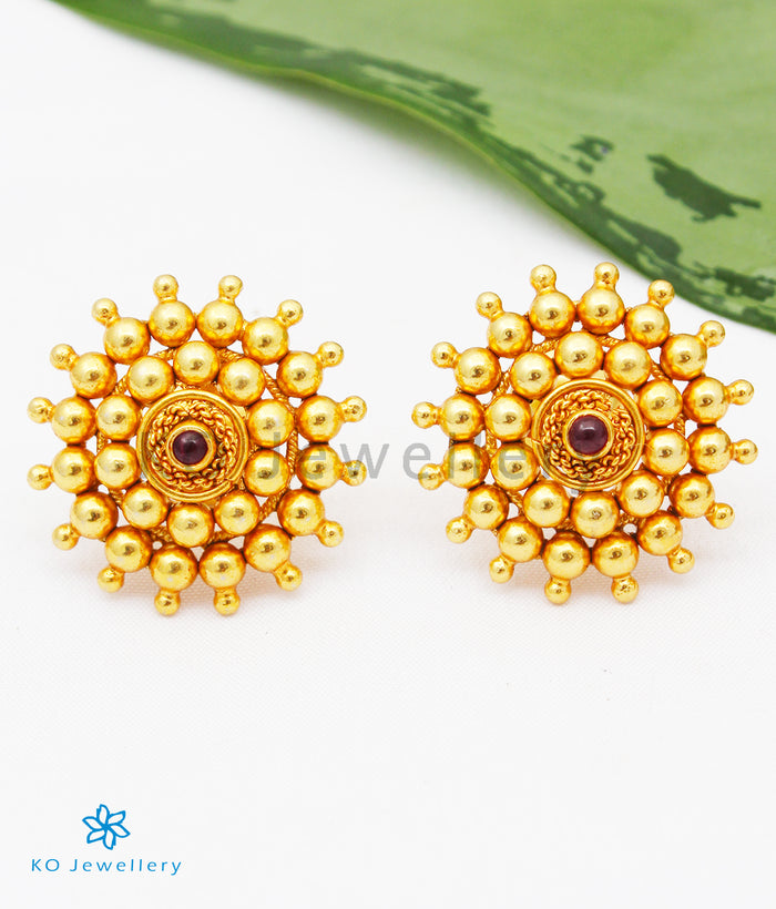 The Chakratiya Silver Ear-studs (Red)