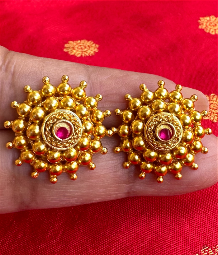 The Chakratiya Silver Ear-studs (Red)