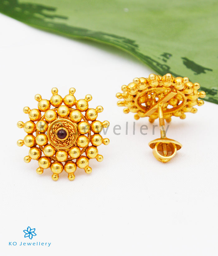 The Chakratiya Silver Ear-studs (Red)