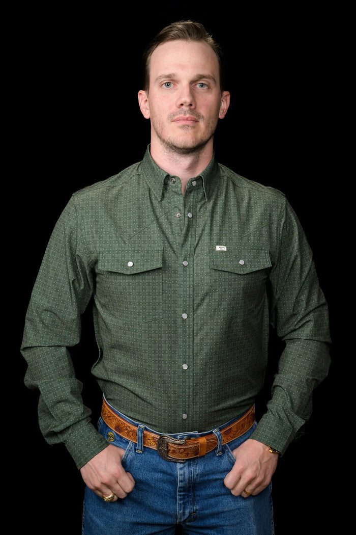 The Collin in Green - Long Sleeve Snap Shirt by Ferrell